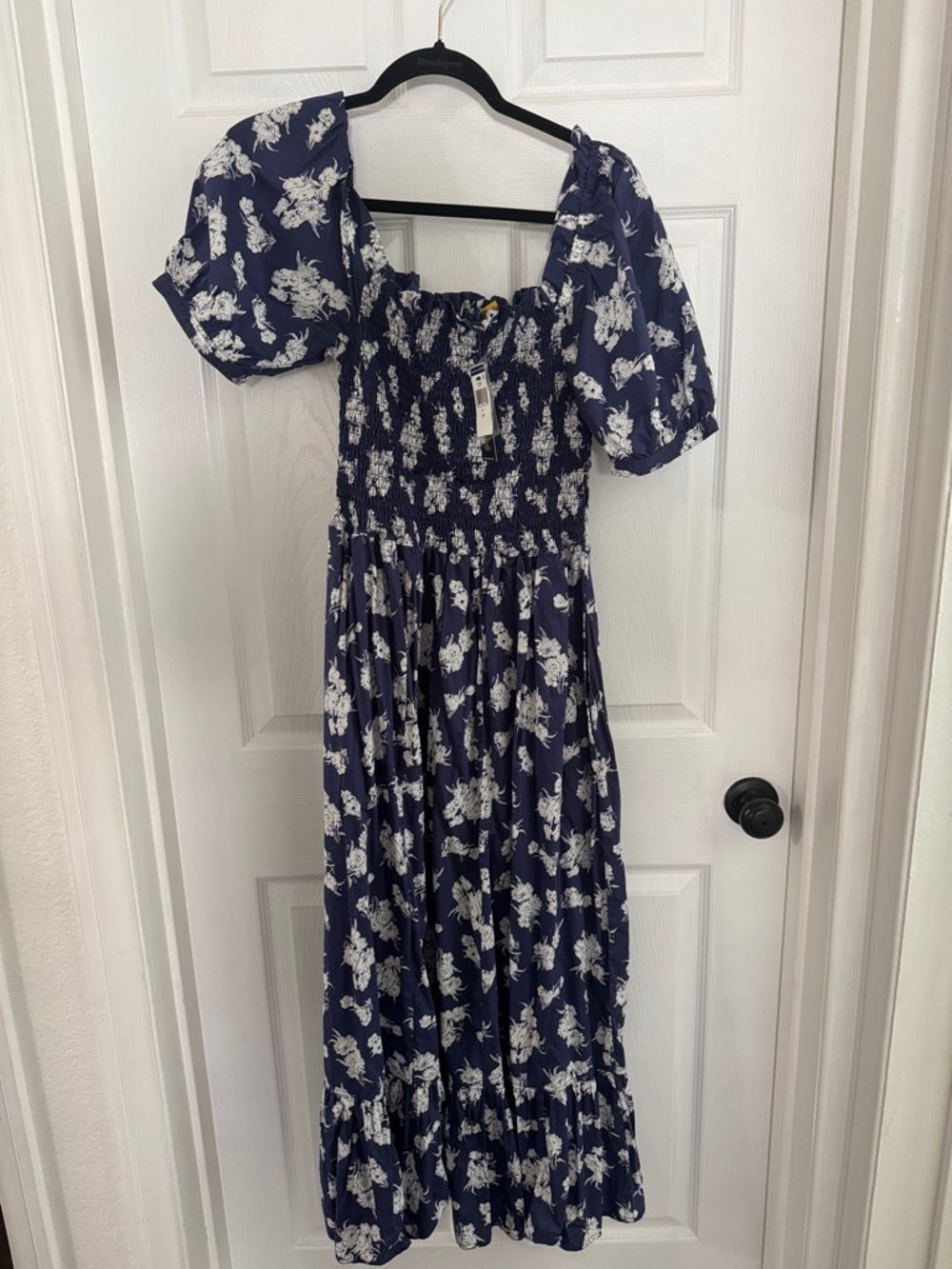 Ralph Lauren Navy and White Floral Smocked Maxi Dress